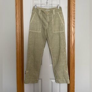 Sundance Organia Linen Blend Pants with Crochet Lace Size 2